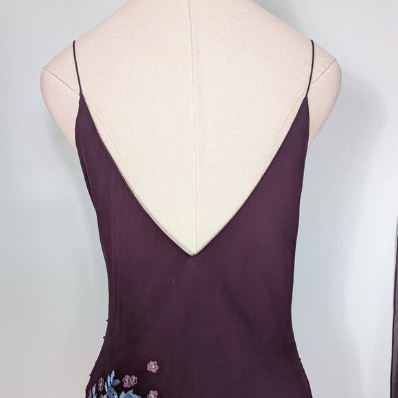 Vintage Papell Silk Midi Dress Cocktail Gown 6 Purple Y2K Fairy Floral Bead Slip - Picture 8 of 15
